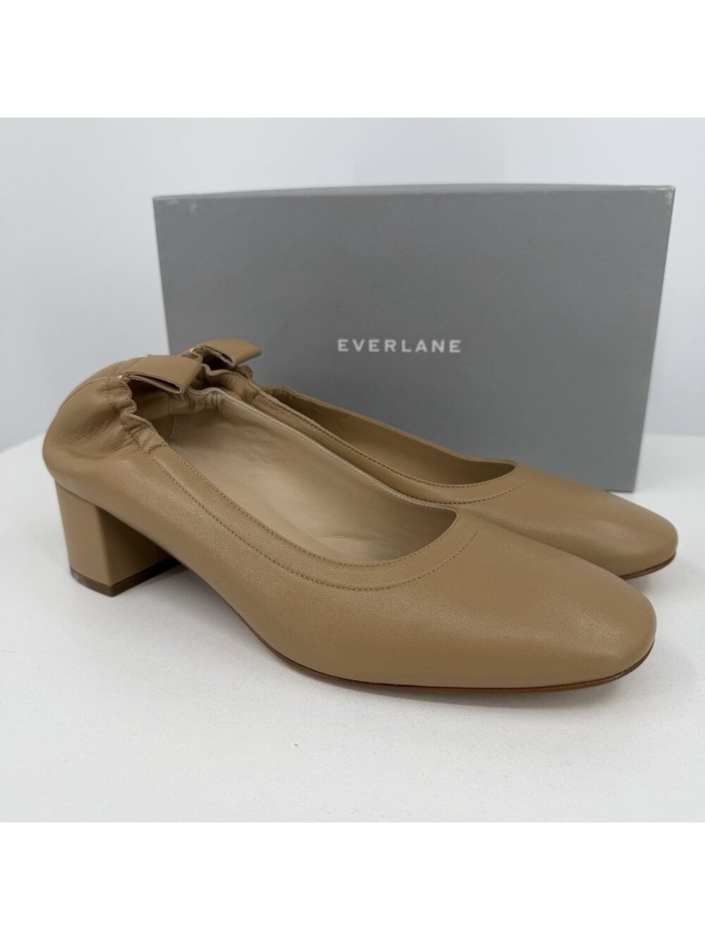 Everlane Italian Leather Day Heel Light Taupe 10.5 Women's Elastic Back Comfort